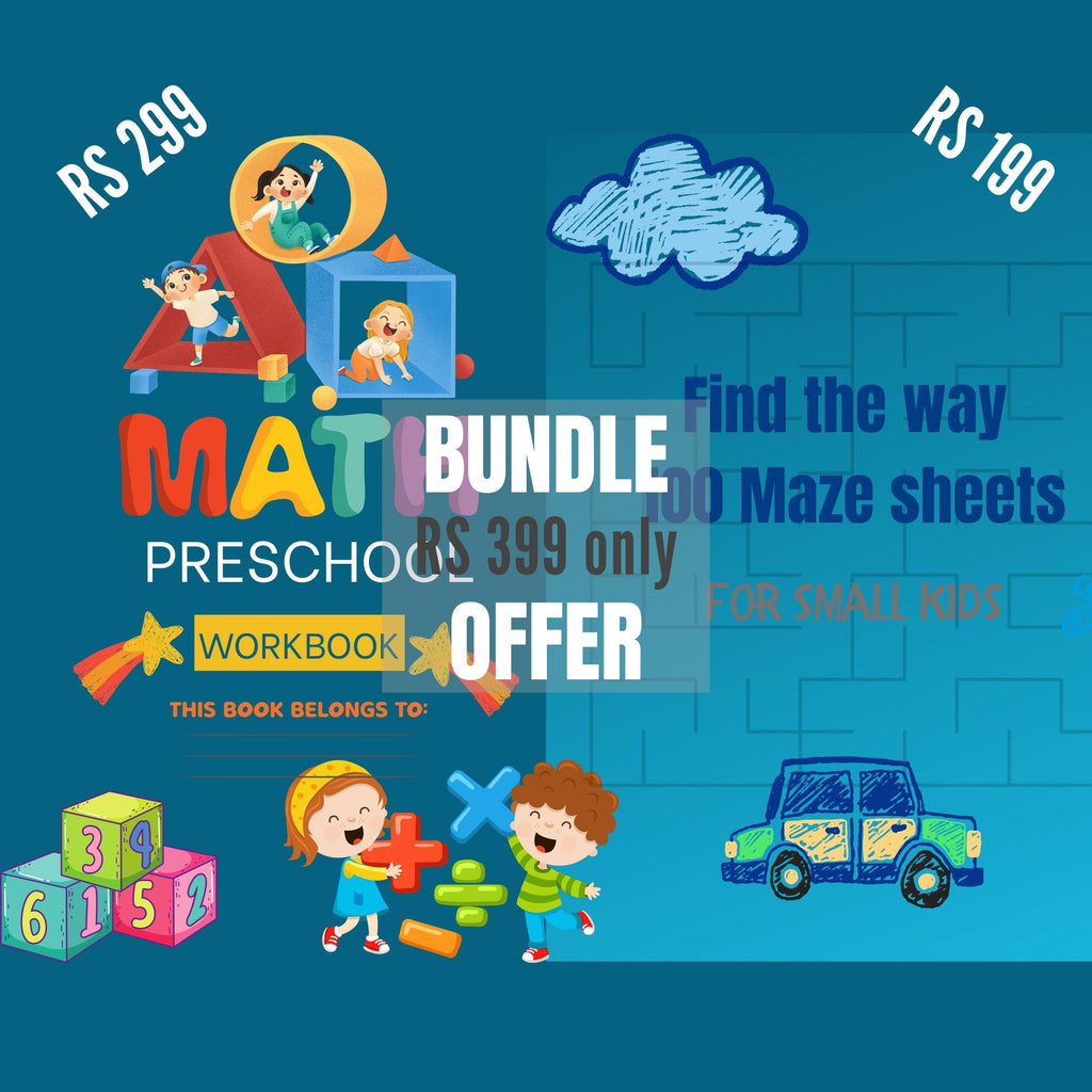 Bundle offer Save Big; Preschool Math workbook and 100 maze sheets for RS 399 only